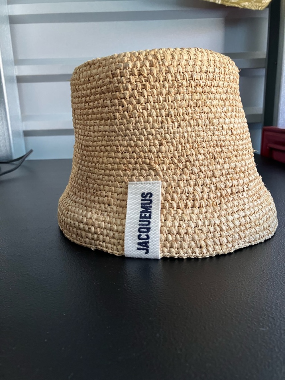 Jacquemus Beige Straw Hat with Black Logo Tag - Picture 8 of 9